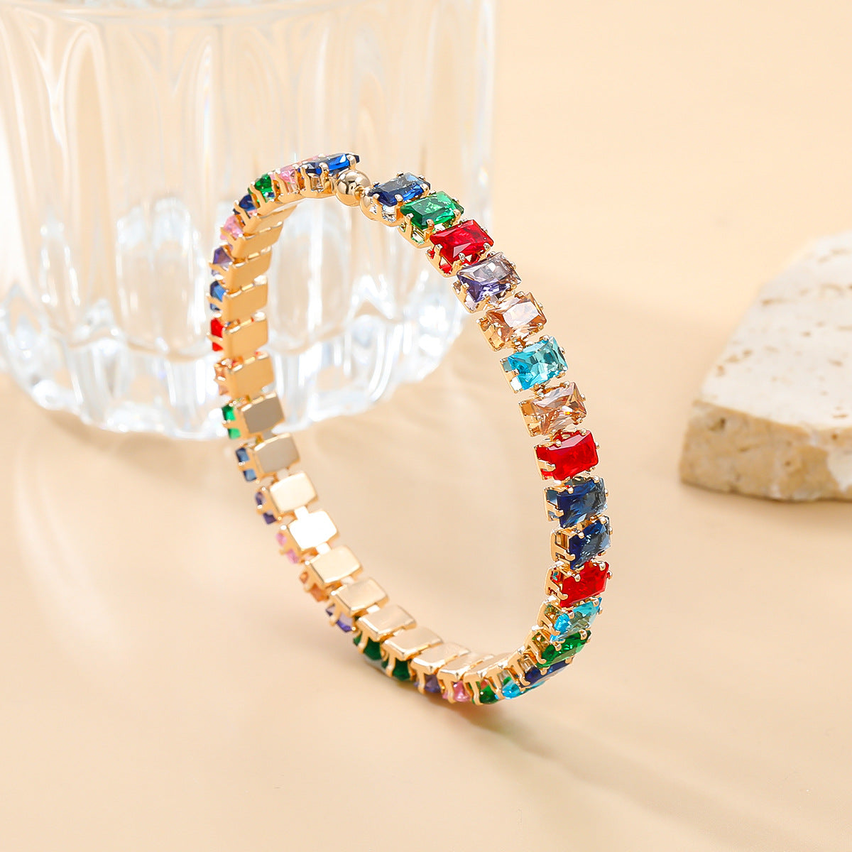 Wholesale Square Colored Diamond Alloy Zircon Bracelet